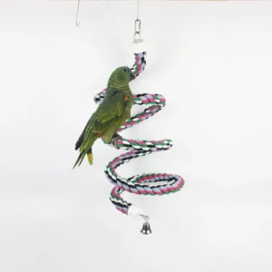 Handmade Chew Toy, Spiral Design with Jingling Bell Rope Perch for Parrots