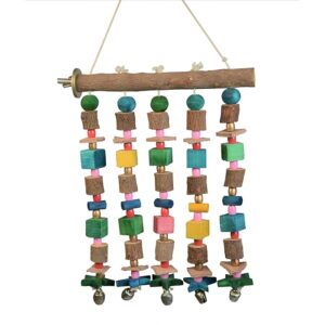 Natural Wooden Perch Slices, Rope, Multicolor Wooden Stars, Blocks, Beads, Natural Leather Beats Toy Best for Large Medium Parrots