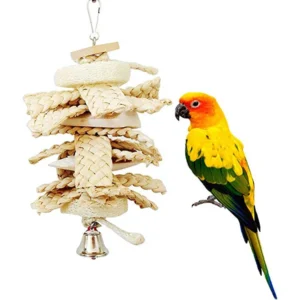 Style Bird Parrot Toy Bell Natural Wooden Toy Cage Hanger Swing