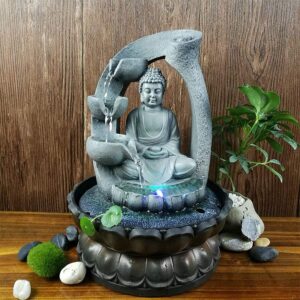 Buddha Tabletop Waterfall Fountain for Relaxation & Fengshui, Indoor Decoration with Circular Water Flow
